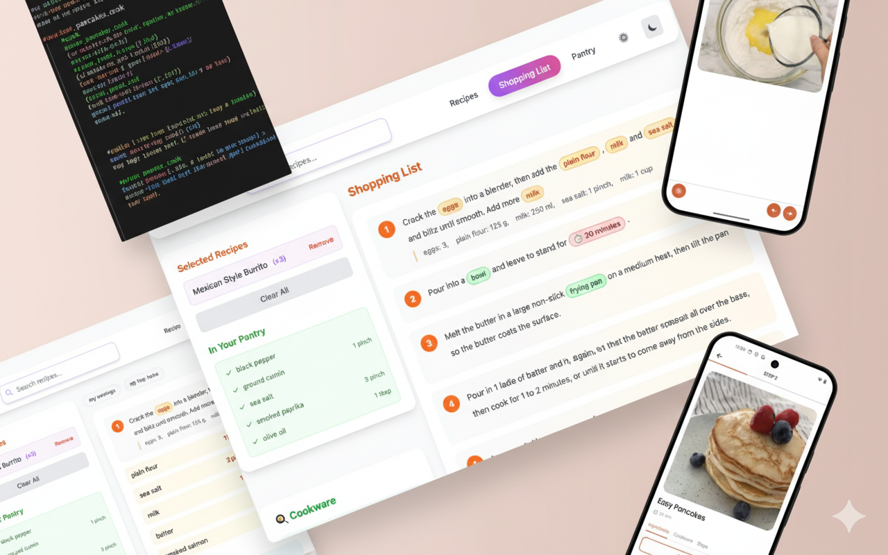 Various Cooklang apps including mobile, web, and desktop interfaces
